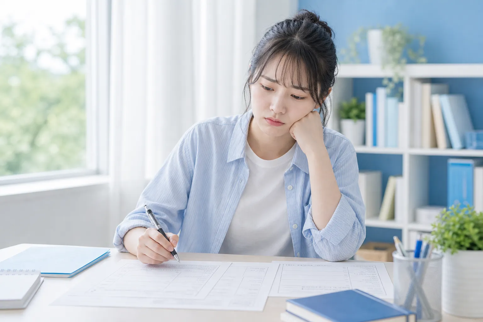 ESを前に手が止まる受験生の手元